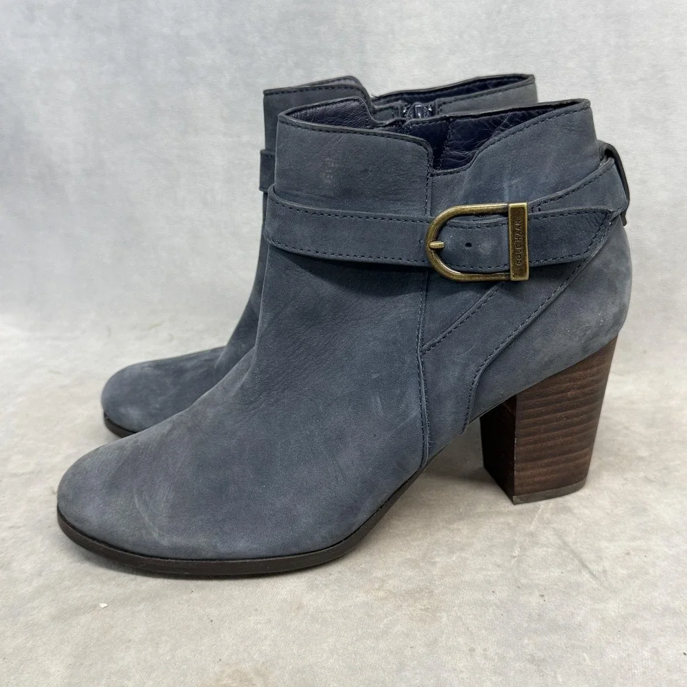 Cole Haan Boots Womens Size 6.5 Gray Suede Ankle Buckle Block Heel Grand.OS